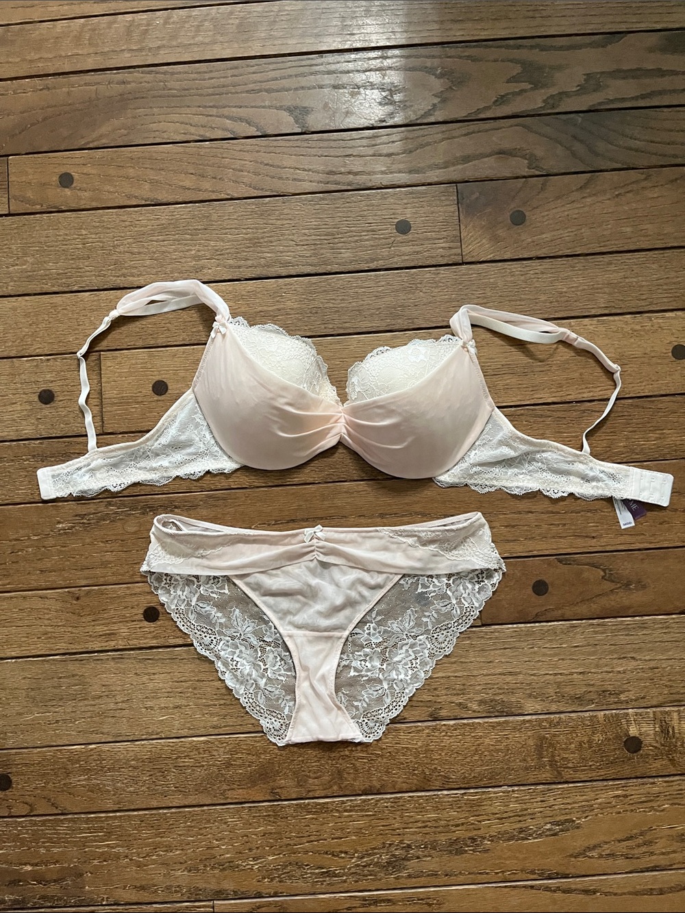 Adore Me Lace-Trim Padded Bra & Bikini Set in Blush Pink